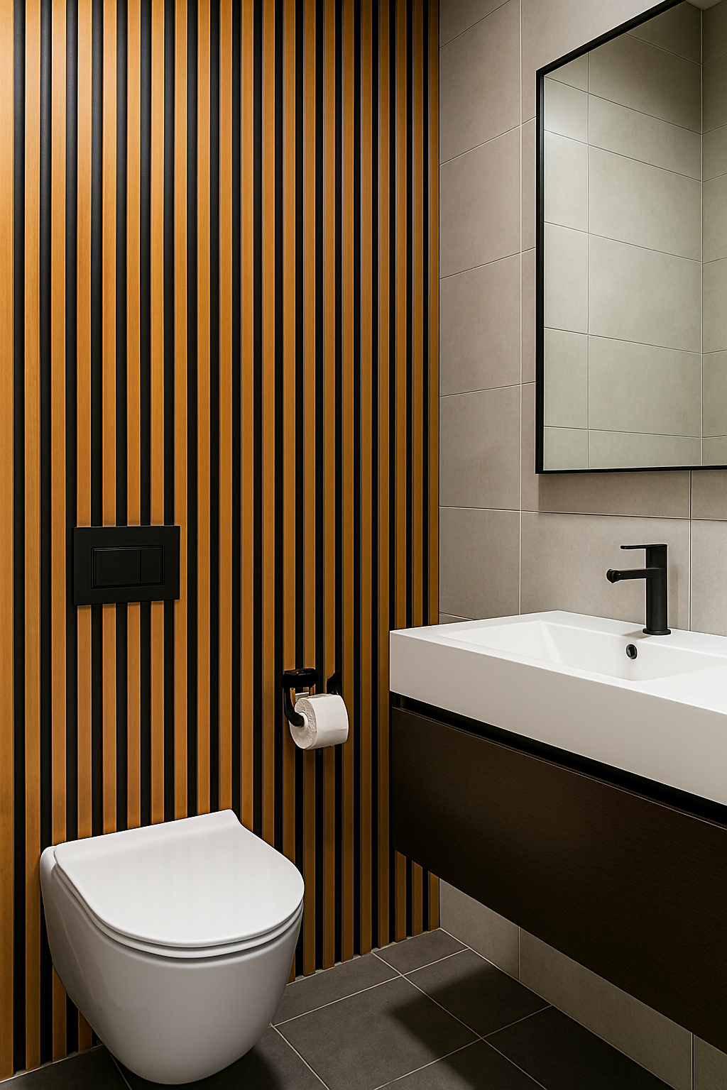 Tasseau Mural en PVC – Bois Doré et Noir Mat