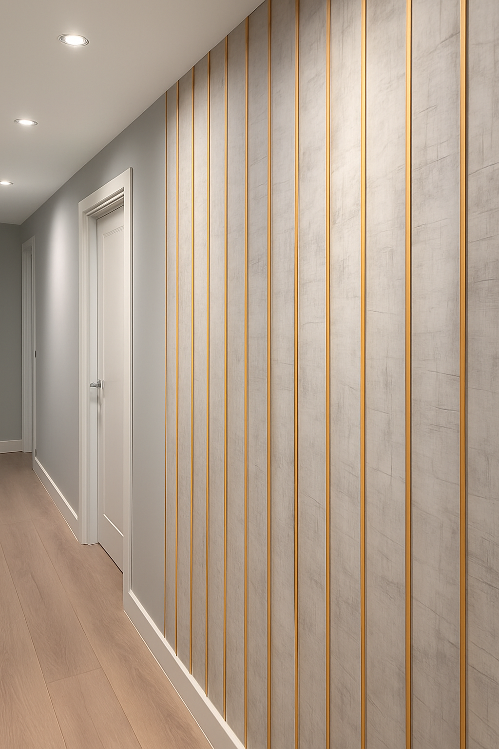 Tasseau Mural en PVC – Béton Clair et Liseré Doré (Effet Ondulé)