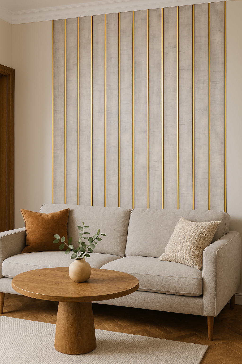 Tasseau Mural en PVC – Béton Clair et Liseré Doré (Effet Ondulé)