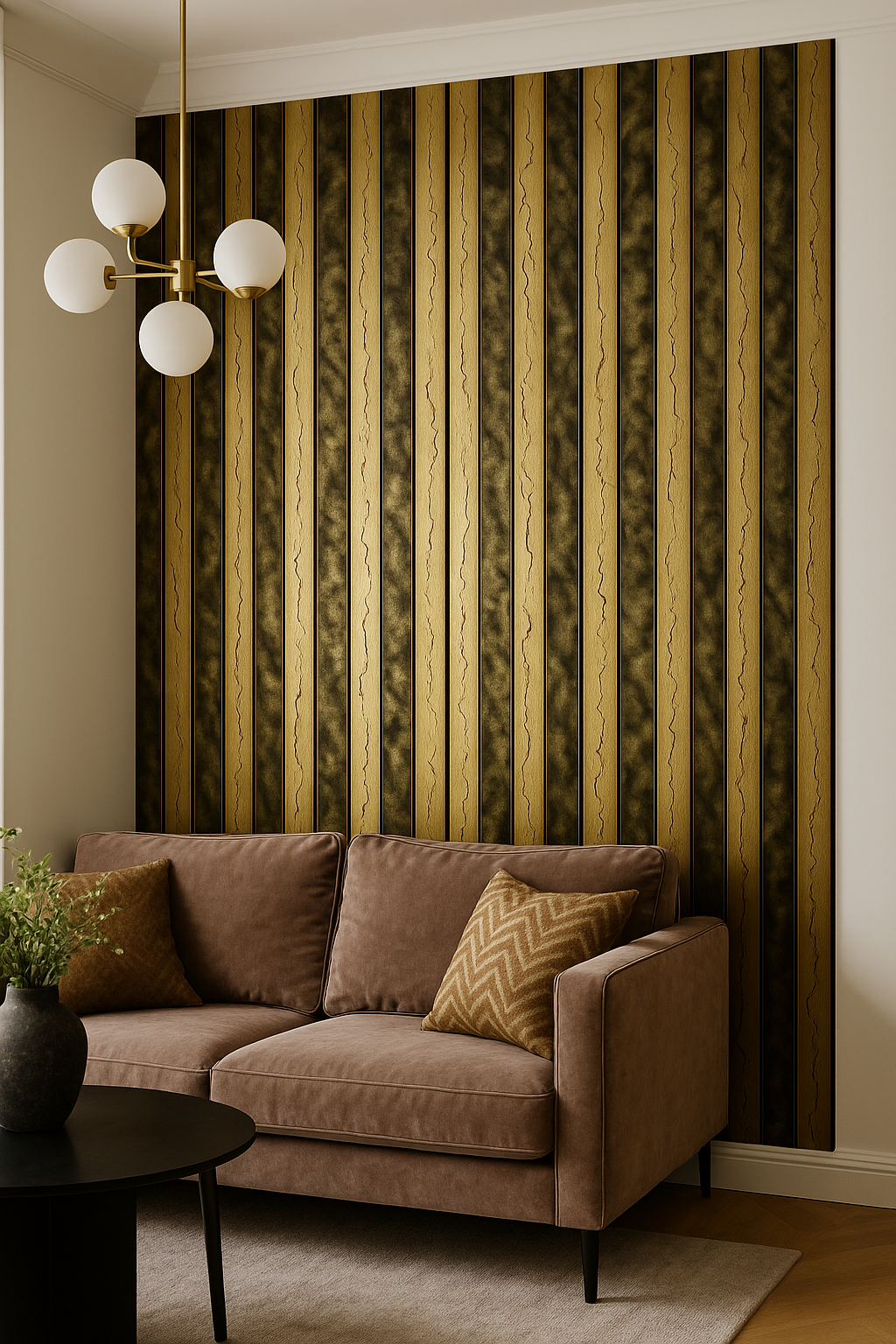 Tasseau Mural en PVC – Doré Texturé et Fond Noir